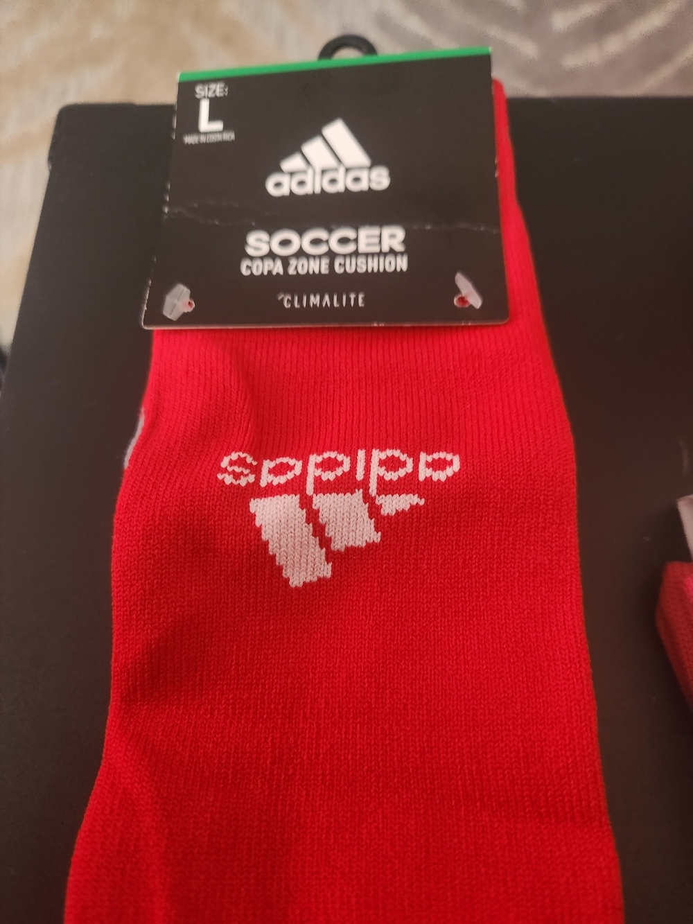 ADIDAS Red  Soccer Copa Zone Cushion Socks Size L NEW! White Logo